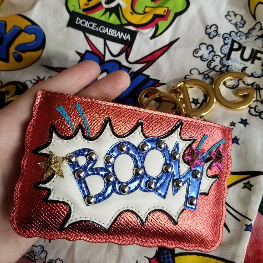 DOLCE & GABBANA Boom Zip Wallet Metallic Leather Keychain